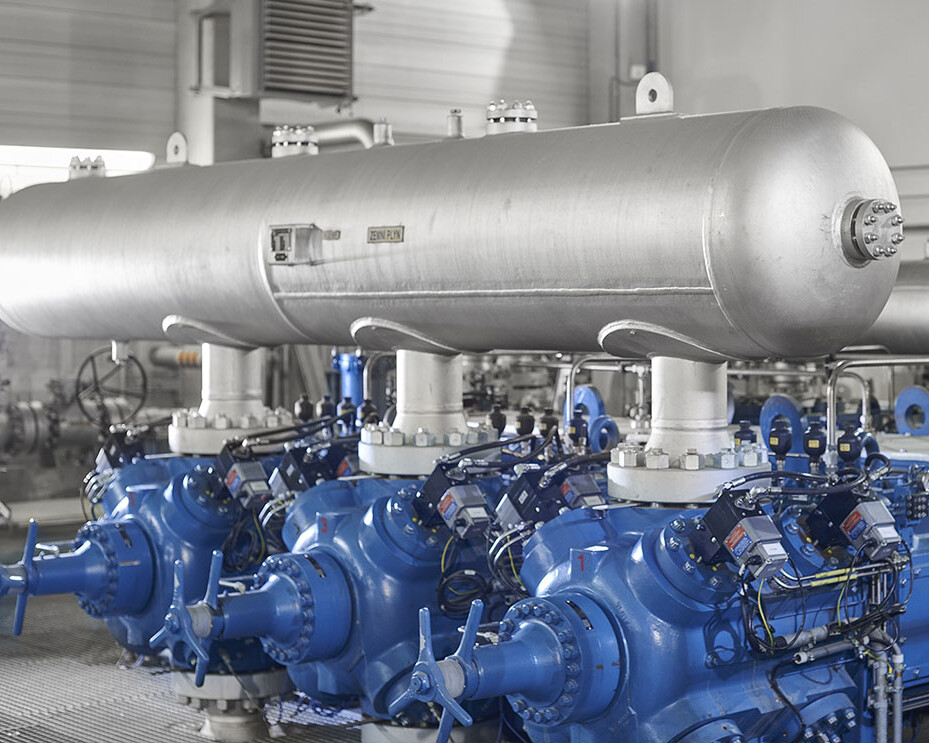 Schnittbild eines Kolbenkompressors mit Schlüsselkomponenten